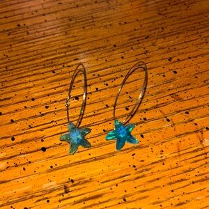 Blue Star Hoop Earrings